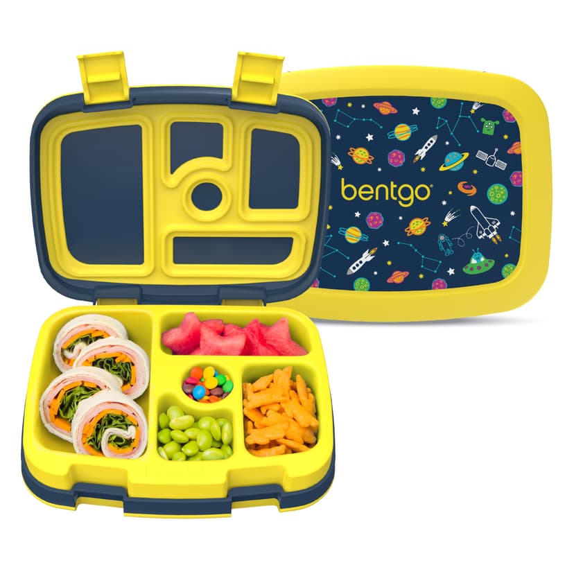 Bentgo Kids Prints Leak-Proof 5-Compartment Bento-Style Kids Lunch Box | Ideal Portion Sizes for Ages 3-7, Durable, Drop-Proof, Dishwasher Safe, PFAS & BPA-Free Materials (Space)