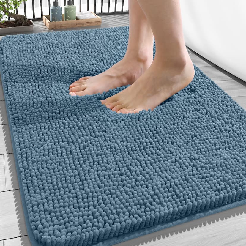 OLANLY Bathroom Rugs 34x21, Extra Soft Absorbent Chenille Bath Rugs | Airy Blue, Quick-Drying Rubber Backing, Machine Washable Bath Mat for Bathroom Floor, Tub and Shower, Home Decor Accessories
