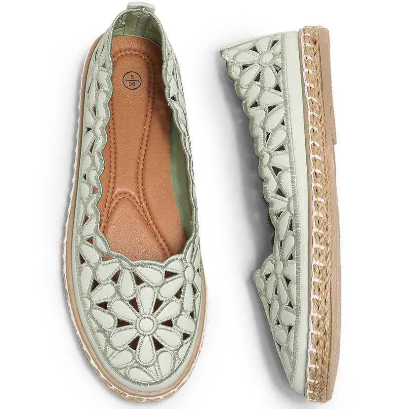 HEAWISH Women's PU Leather Ballet Flats Espadrille Loafers | Slip-on ballet flats with espadrille-style sole, closed-toe design, for dressy & casual summer wear