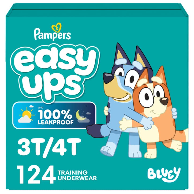 Pampers Easy Ups Girls & Boys Potty Training Pants, Size 5 (3T4T), 124 Count, Bluey Absorbent Training Underwear, Up to 100% Leakproof Day and Night, Hypoallergenic