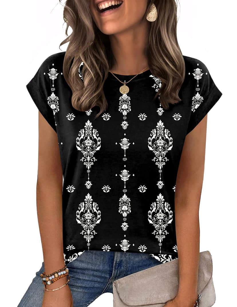 Zeagoo Womens Tops Summer Casual Cap Sleeve Tshirts Shirts Business Blouses | Dressy Spring Fashion Outfits, Trendy Clothes, Cute Crewneck Work Out Tee, Gym Clothing
