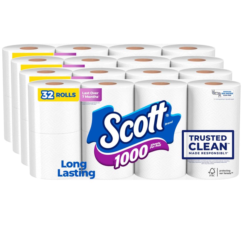 Scott 1000 Trusted Clean Toilet Paper, 32 Rolls, 1000 Sheets per Roll