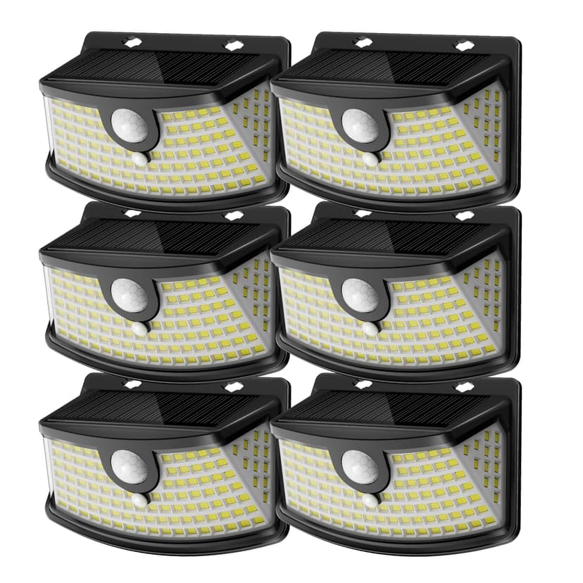 Aootek New Solar Motion Sensor Lights 120 LEDs with Lights Reflector,270° Wide Angle, IP65 Waterproof, Step Lights for Front Door, Yard, Garage, Deck (Black, Daylight White, 6-Pack)