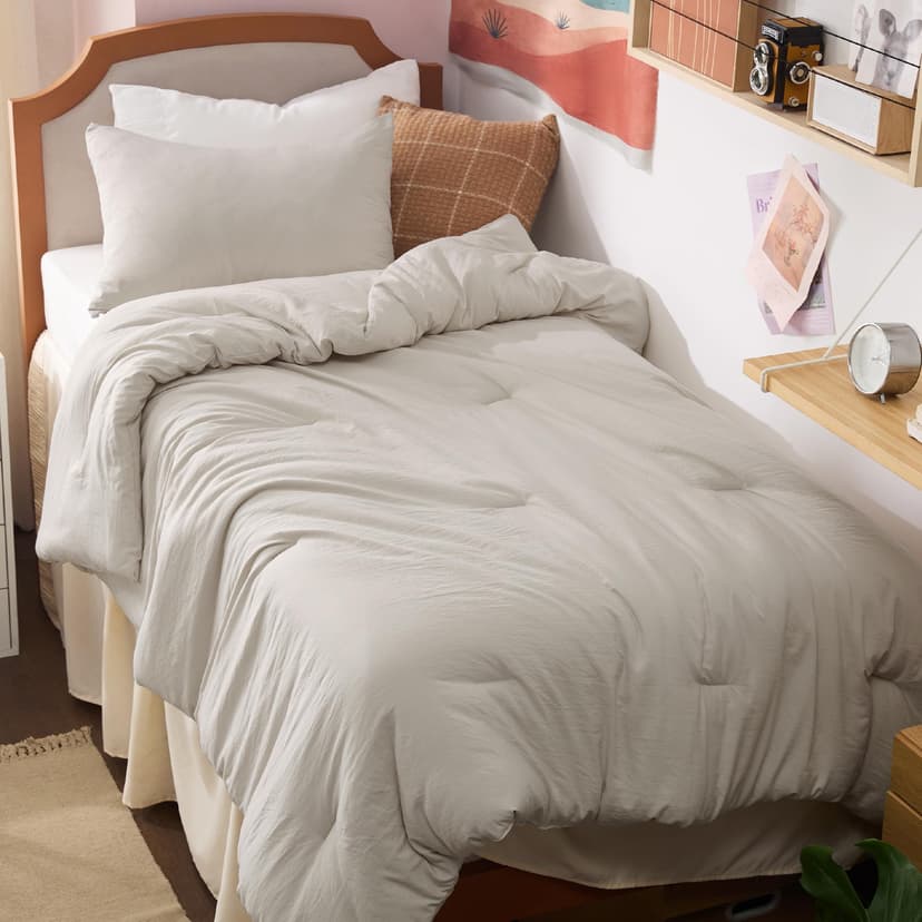 Bedsure Twin/Twin XL Comforter Set, Beige Soft Prewashed Bedding for All Seasons, 2 Pieces GentleSoft™ Bed Set, 1 Lightweight Comforter (68"x88") and 1 Pillowcase (20"x26")