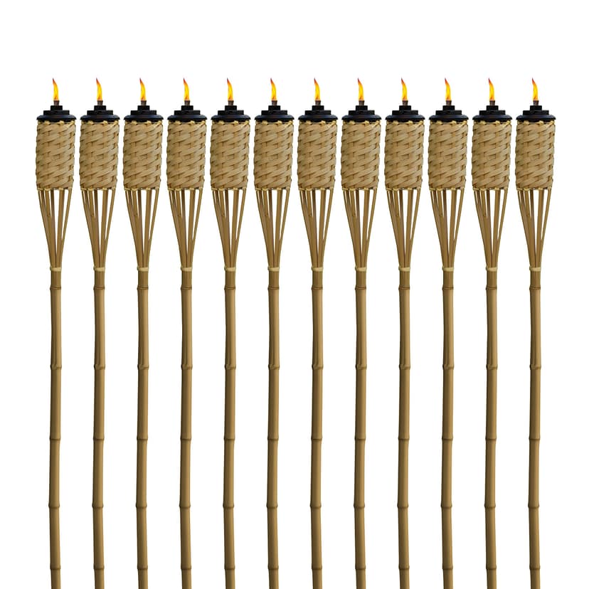 TIKI Bamboo Tiki Torches 12-Pack – Weather-Resistant Outdoor Décor with Easy-Pour Wide-Mouth Canister Refill for Patio, Garden, Backyard, and Parties, 57-Inch Citronella Torches