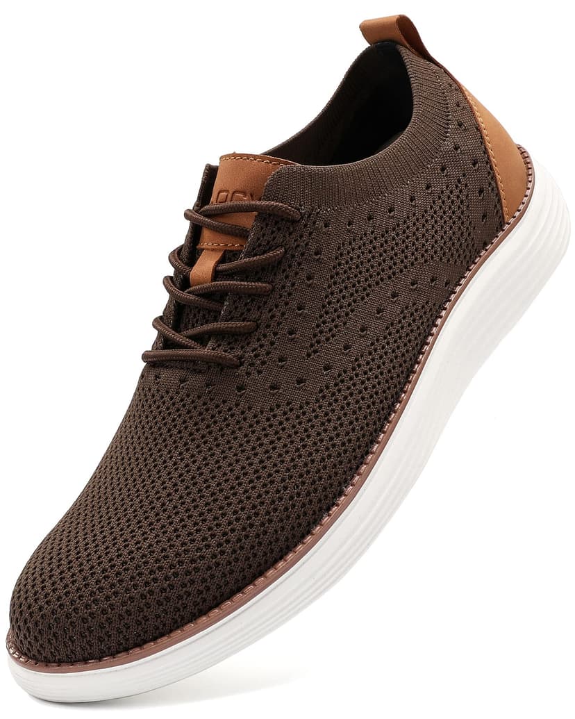 VILOCY Men's Casual Dress Sneakers Tennis Walking Shoes | Lace-Up Breathable Lightweight Comfortable Office Knit Mesh Oxfords Work&Weekend Shoes