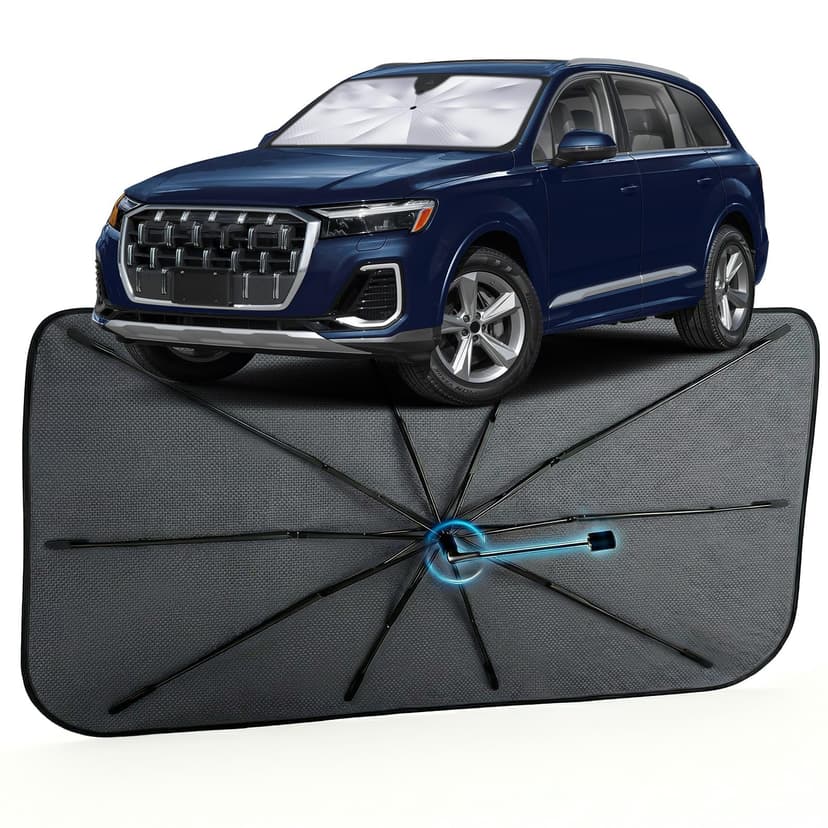 Car Windshield Sun Shade Umbrella for Audi Q7 2016-2026, 1:1 Exact Fit | [Reflective Coated Fabric] Car Shades Sun Visor Keep Car Cool and Protects Interior, Sunshade Umbrella for Front Window