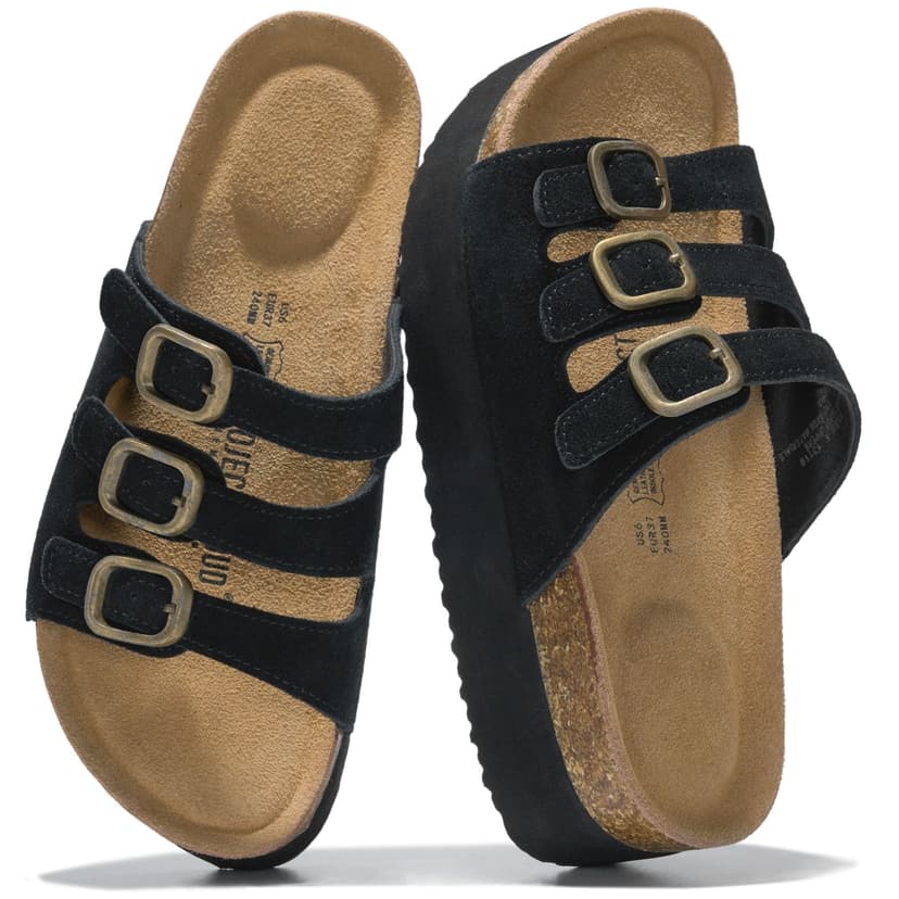 Project Cloud 100% Genuine Leather Platform Sandals Women Footwear - Comfortable Womens Slides Memory Foam Insole - Non Slip Water-Resistant 3-Strap Wedge Sandals for Women 2026