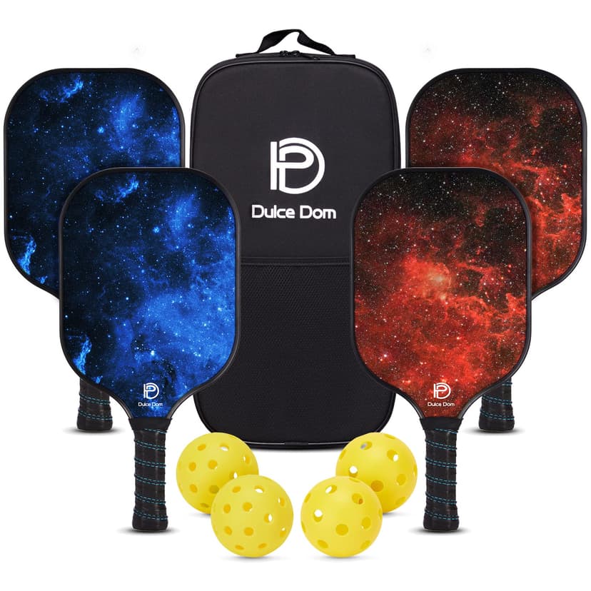 Dulce DOM Pickleball Paddles Set of 2/4 - USAPA Approved, 4 Indoor Outdoor Pickleball Balls, Fiberglass Surface Paddle Racket with Cover Bag, Ideal Training Equipment Gift for Men & Women