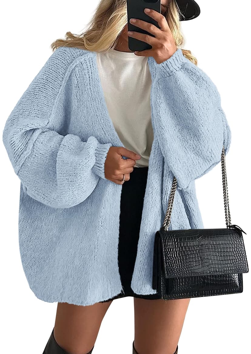 PRETTYGARDEN Womens Open Front Oversized Cardigan Sweaters | Soft Chunky Knit, Baggy Loose Fit, Long Lantern Sleeve Lightweight Sweater, Casual Daily Going Out, Fall Winter Outfits