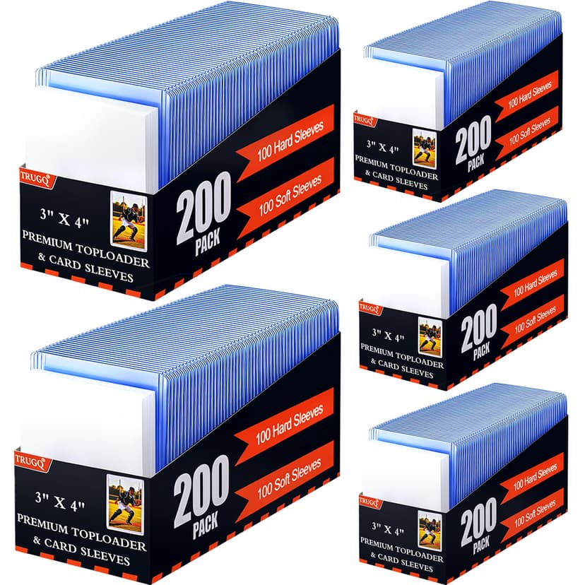 TRUGQ 1000 Card Sleeves Toploads for Cards,3" x 4" Baseball Card Protectors,Premium Standard Size Trading Hard Plastic Card Holder for Sports Football Cards(500 Hard Protectors +500 Soft Sleeves)