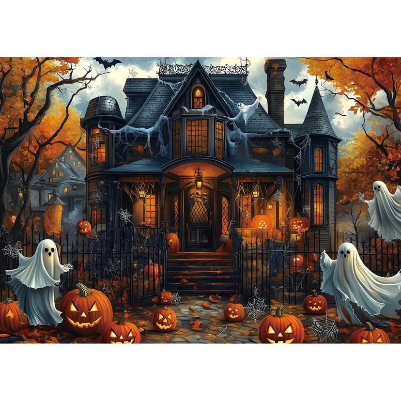 Halloween Haunted House 1000 Piece Jigsaw Puzzle for Adults Spooky Ghosts & Pumpkins Gothic Mansion Challenging 1000-Piece Puzzle with Poster - Fun Adult Puzzle Game for Game Night (27"x20")