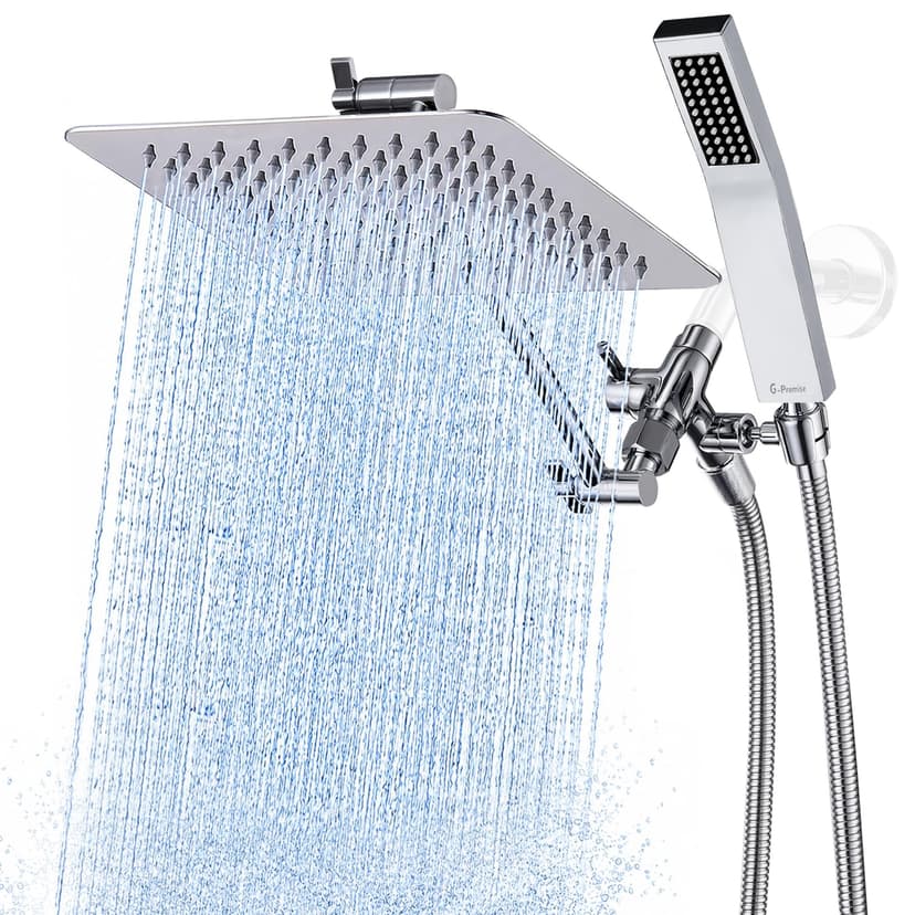 G-Promise All Metal 8" Rain Shower Head with Handheld for Bathroom Upgrade | All Metal, Built to Last, Easy Install, Adjustable Height & Angle for All Heights, Extra Long Hose, Modern Upgrade