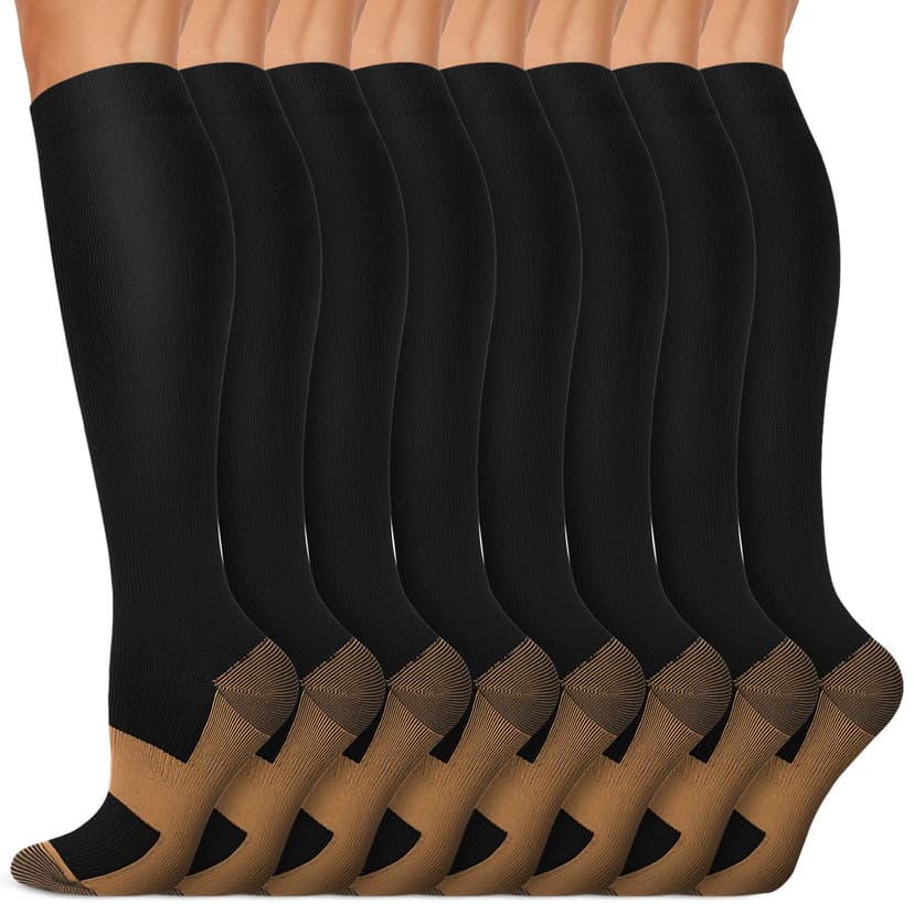Copper Compression Socks 15-20 mmHg for Men & Women 8 Pairs – Circulation Support for Nurses, Travel, Running, Hiking, Soccer