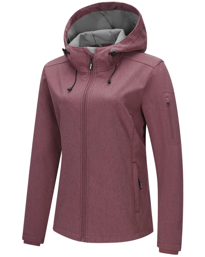 Outdoor Ventures Women's Softshell Jacket Fleece Lined Waterproof Rain Coat | Warm, Lightweight, Breathable, Insulated, Windbreaker, with Hood, 5 Pockets, Spring, Winter, for Hiking, Camping, Travelin