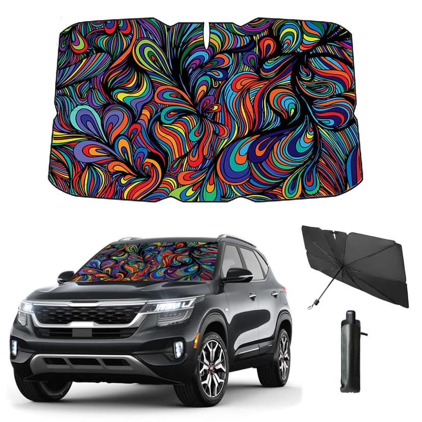 Coricha Windshield Sun Shade Umbrella for Car Foldable Umbrella Front Window Sunshade UV Block Windshield Shades for Sedan, SUV, Hatchbacks 57 * 31" (Abstract)