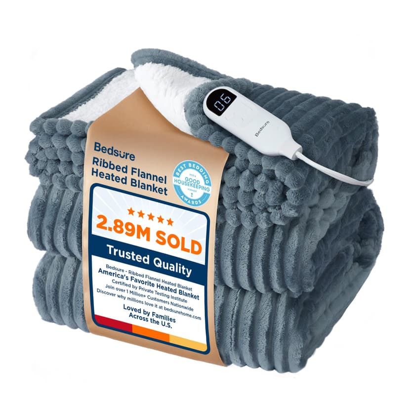 Bedsure GentleSoft Heated Blanket Throw - Soft Ribbed Flannel Electric Blanket, Gifts for Grandma (50x60 inches, Grey)