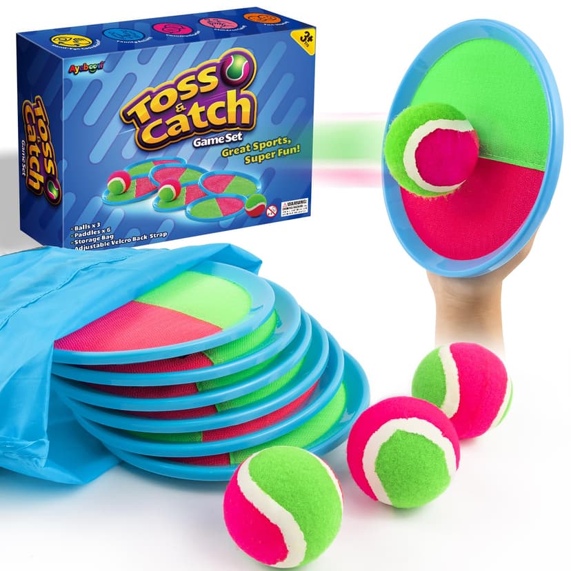 Ayeboovi Kids Toys Sticky Toss and Catch Ball Game 6 Paddles 3 Balls | Water Resistant, for Outdoor, Beach, Pool, Yard & Carnival Family Games, 3-12 Years Old Boys Girls Toys, Birthday Gift