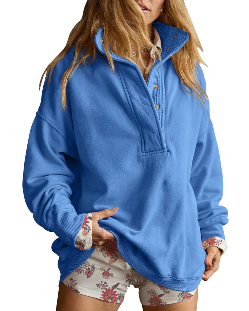 Gacaky Sweatshirt for Women Oversized Henley Neck Pullover Top Fall Outfits | Oversized Silhouette, Quilted Placket Detail, Henley Sweatshirt, Comfort Soft Sweaters, Fall Winter Fashion Outfits Clothe