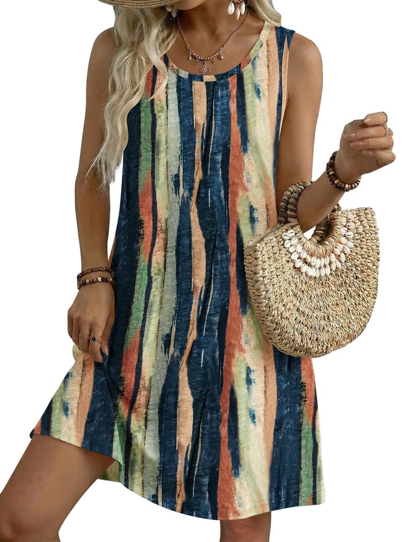 Zeagoo Summer Dresses for Women 2026 Sleeveless Casual Floral Tshirt Sundress with Pockets Loose Tank Beach Dress