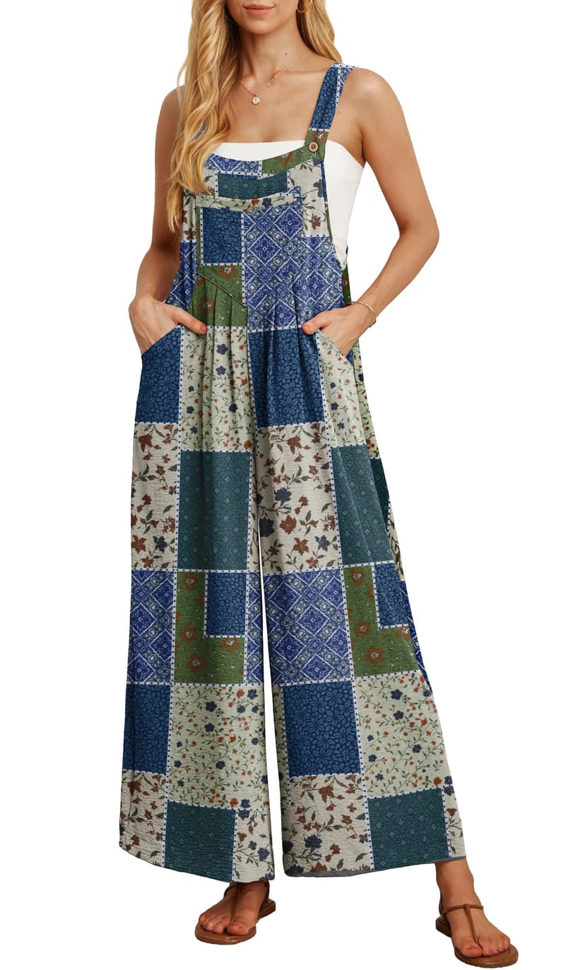 IWOLLENCE Women's Summer Jumpsuits Boho Wide Leg Overalls Casual Loose Rompers with Pockets 2026