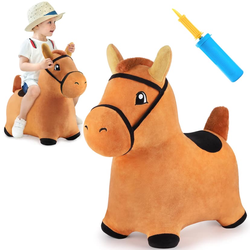 Bouncy Pals Toddler Brown Horse Hopper Toy, Kids Outdoor Ride Bounce Animal | Outside Inflatable Riding Bouncer, Plush Bouncing Horse Hopping Toy, Cool Birthday Gifts Age 2 3 4 5 6 Year Old Boy Girl