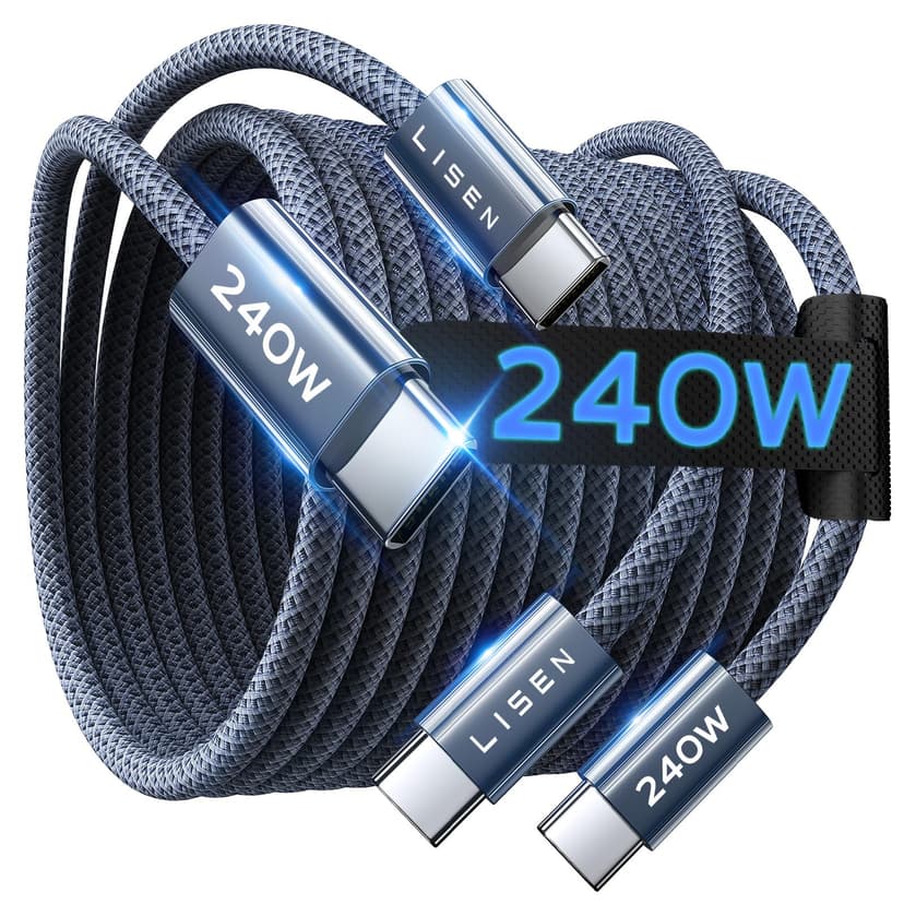 LISEN USB C to USB C Cable, 240W C to C Cable Fast Charging [6.6FT, 2 Pack] Type C Charger Fast Charging USBC to USBC Cable for iPhone 17 16 15 Pro Max iPad MacBook Neo Air Pro Samsung S26 S25 Ultra