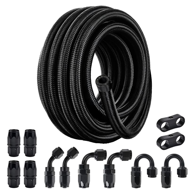 EVIL ENERGY 6AN Fuel Line Kit, 6AN Nylon Braided Fuel Line Hose Fitting Kit CPE 20FT Black