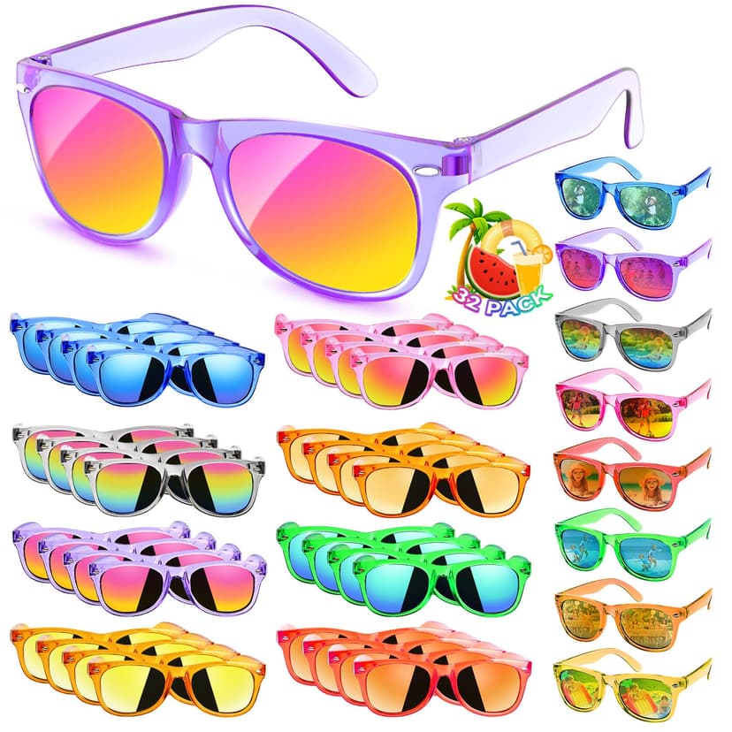 Kids Sunglasses Party Favors Bulk - 32Packs Goodie Bags Stuffers for Kids 3-8, Boys Girls Neon Sunglass with UV400 Protection for Kid Birthday Party, Pool Party Supplies, End of Year Student Gifts