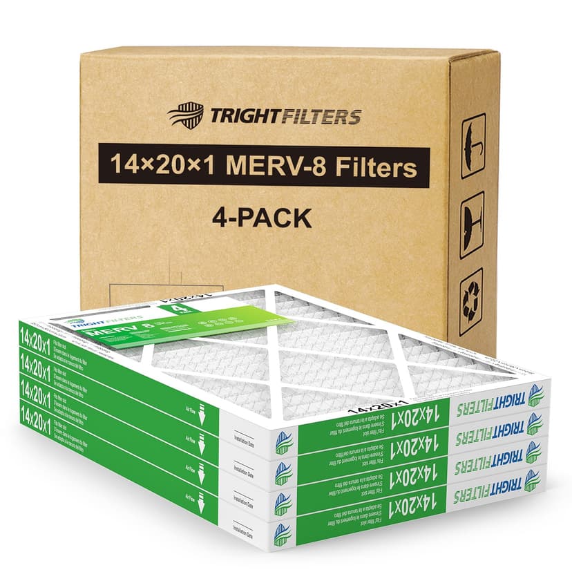 TRIGHTFILTERS 14x20x1 Air Filter 4 Pack, MERV 8 Filter Replacement | Dust & Allergy Defense, Durable Pleated Home HVAC AC Furnace Filters, Lightweight Compact Air Conditioner Filter Replacement