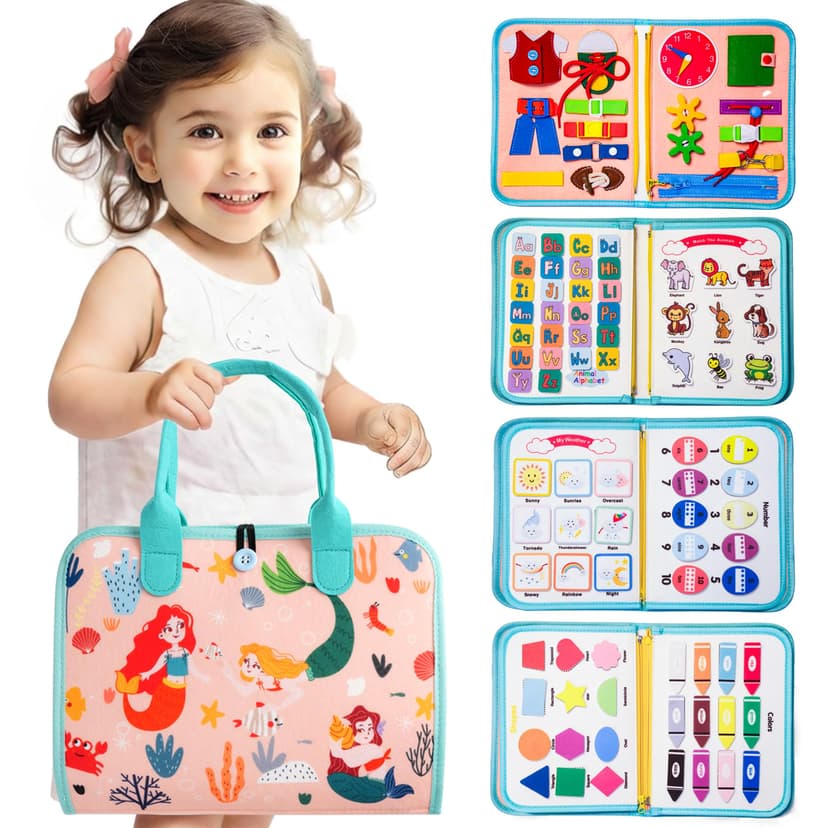 Teefrye Toddler Busy Board Montessori Toys for Toddlers 1-3 Year Old Educational Activity Book Board Sensory Travel Toys Ages 2-4 Preschool Learning Fine Motor Skills Toy Quiet Book Gift for Kids