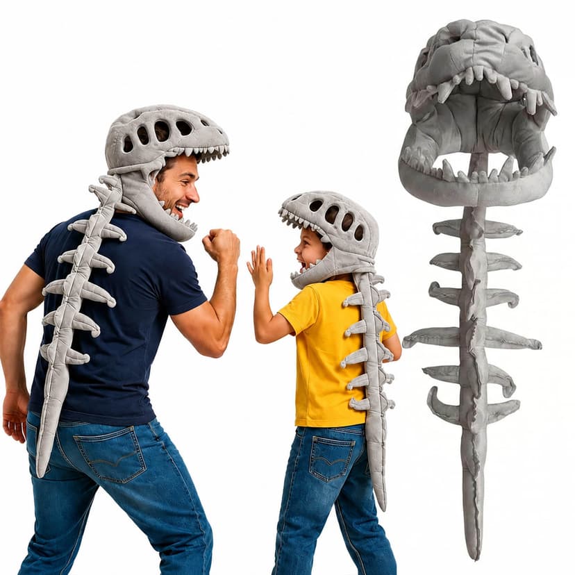 Wearable Dinosaur Skeleton Halloween Costume for Kids, Silly Dino Plush | My Cozy Dino, Cute Dinosaur Stuffed Animal Skeleton Hat with Spine