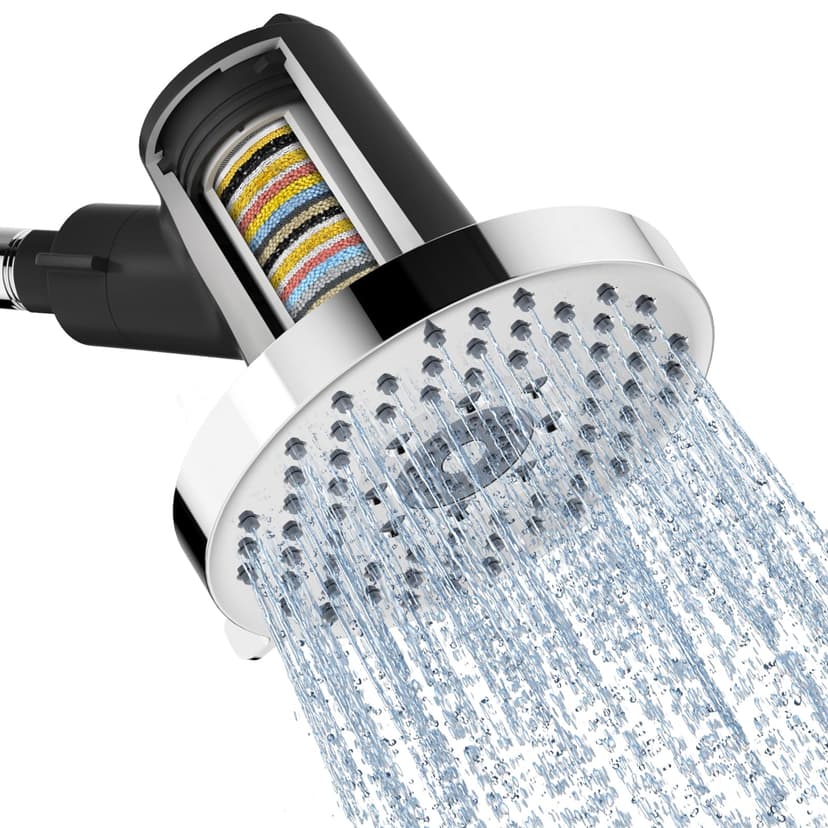 SR SUN RISE Filtered Shower Head with Filters- High Pressure Rain Shower Head,with 20-Stage shower Filter,1.8/2.5 GPM Flow Rate,6 Spray Modes for Hard Water Softener,Remove Chlorine (Chrome,5.5 Inch)