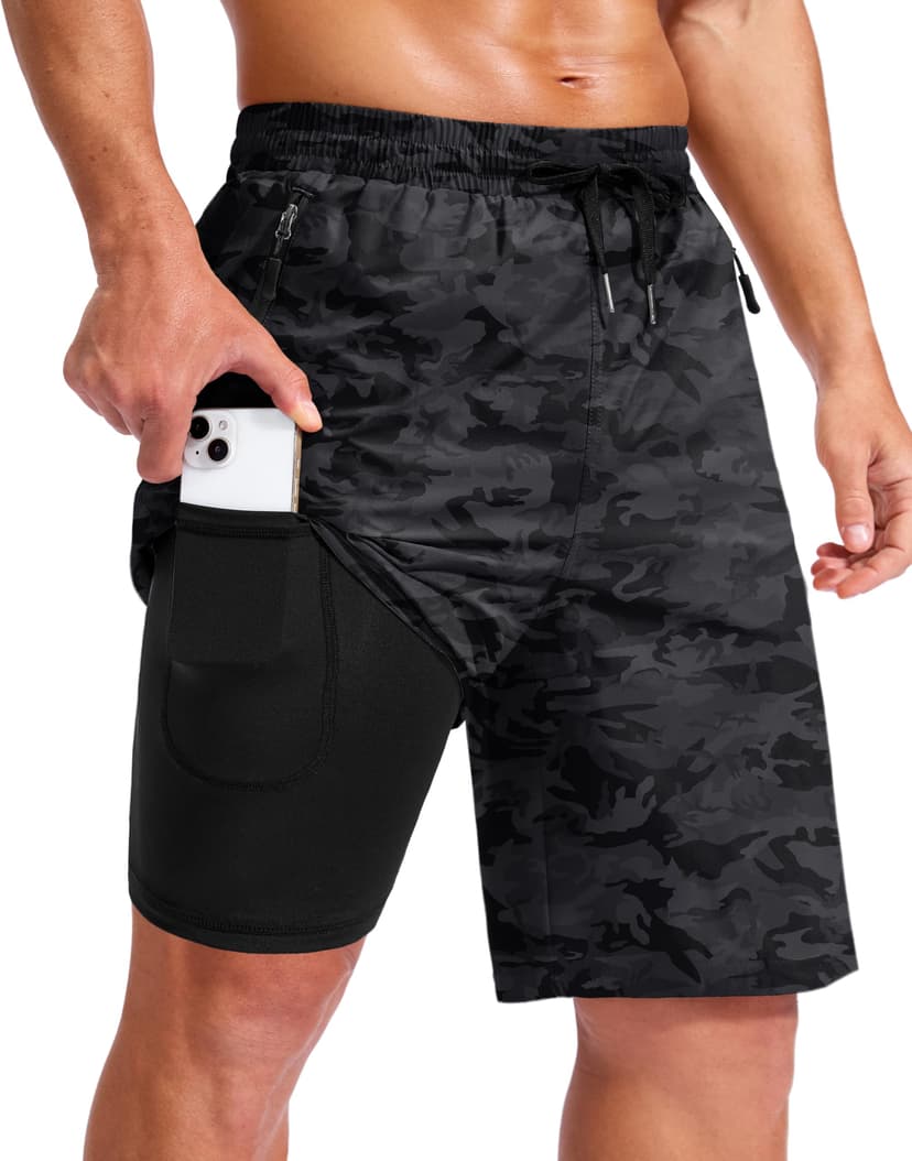G Gradual Mens Swim Trunks with Compression Liner 7"/9'' Quick Dry Board Shorts Swimsuit Bathing Suit for Men Zipper Pockets