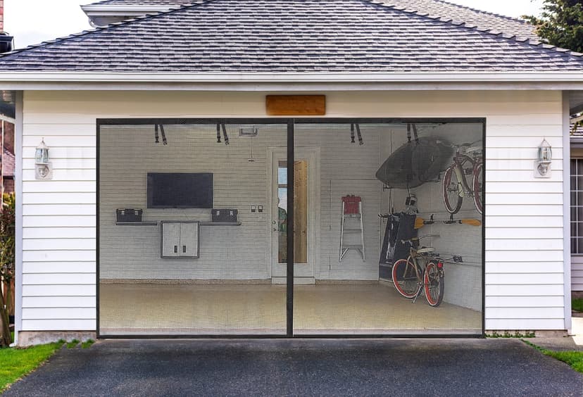 Garage Screen Doors for 1 car garage-10x10FT Fiberglass Durable Heavy Duty Magnetic Garage Door Screen Retractable Hands Free with 6 Roll Up Straps for Patio Workshop Home Gym Sun Room