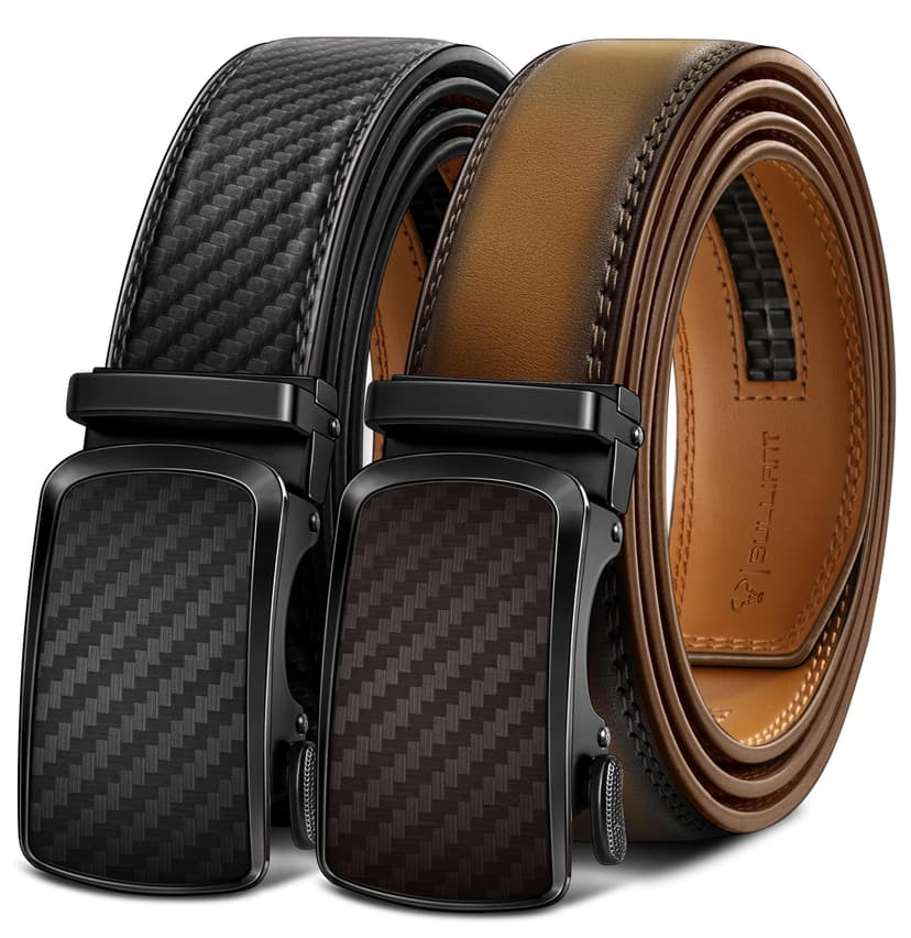BULLIANT Men's Ratchet Belt 2 Pack-Click Leather Belt Adjustable for Men Gift 1 3/8-Cut for Perfect Fit