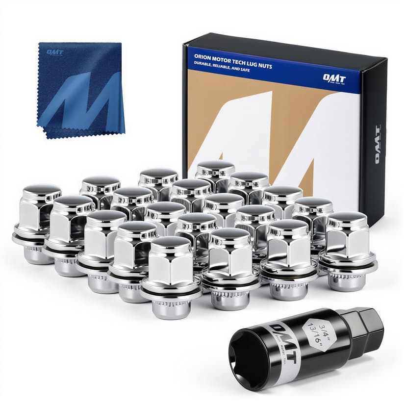 OMT M12x1.5 Lug Nuts with Mag Seat, 20pcs Lug Nuts Set with 1 Socket Key | Wheel Lug Nuts Compatible with Toyota Avalon Camry Corolla Highlander RAV4 OEM Factory Wheels, 13/16" 21mm Hex Chrome Plated