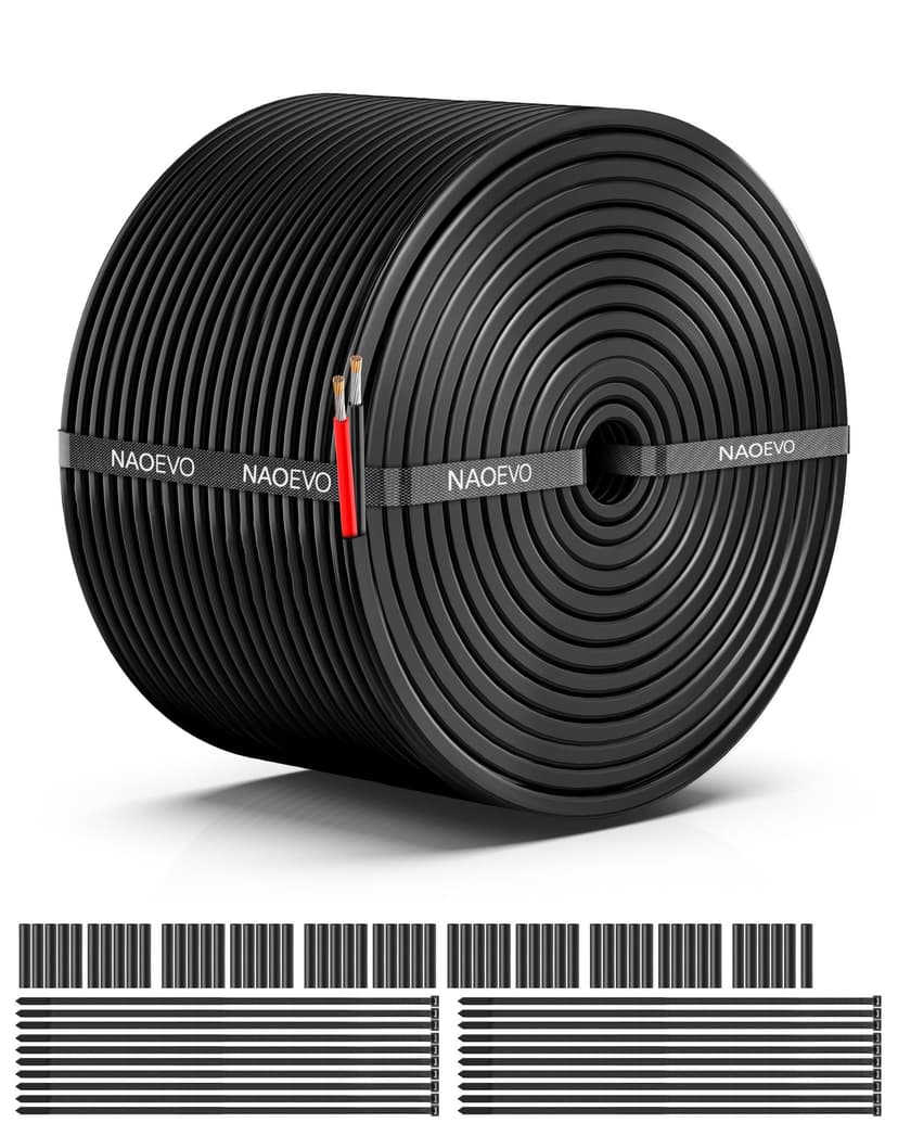 NAOEVO 16 Gauge Wire 2 Conductor Electrical Wire, 16 AWG Stranded PVC Cord, 12V Low Voltage/Tinned Copper/Flexible Cable for Automotive Wiring, Lamp Cord, Marine Cable (50FT)