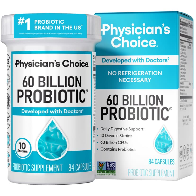 Physician's CHOICE Probiotics 60 Billion CFU - 10 Strains + Organic Prebiotics - Immune, Digestive & Gut Health - Supports Occasional Constipation, Diarrhea, Gas & Bloating - for Women & Men - 84ct