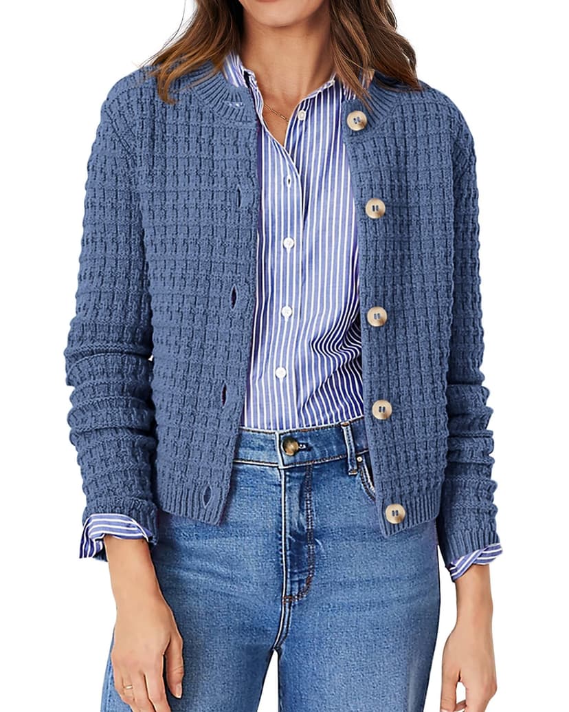PRETTYGARDEN Women's Fall Lightweight Cardigan Sweaters | Cozy Knit Cotton, Long Sleeve Crewneck, Button Up Open Front, Trendy Sweater Jacket, Casual Spring Outfits, Fashion Clothing
