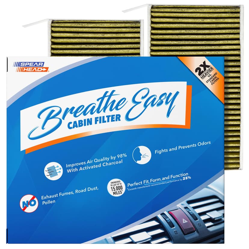 Spearhead 2-PK Odor Defense Breathe Easy AC & Heater Cabin Filter (BE-111) | Fits 2017-2025 Model 3, 2020-2025 Model Y Like OEM | Up to 25% Longer Lasting w/Multi-Layer Activated Carbon, Easy Install