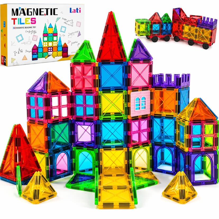 LATI 130-Piece Magnetic Tiles Building Toy Large Set for Kids,Magnetic Building Blocks Construction Set,Open-Ended Play STEM Educational Toy,Compatible with Other Brands,Gift for Boys & Girls Ages 3–8