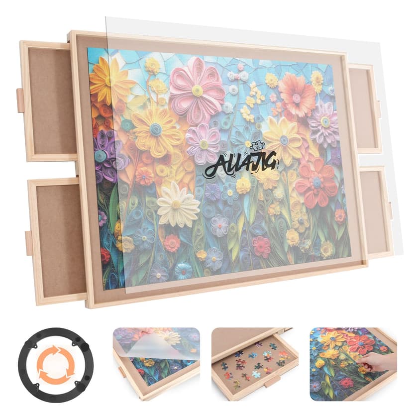 ALL4JIG 2000 Piece Rotating Puzzle Board with 4 Drawers and Cover,28.5"x40.16"Portable Wooden Jigsaw Puzzle Table for Adults,Lazy Susan Spinning Boards Birthday Gift for mom,Surface for Lego Building
