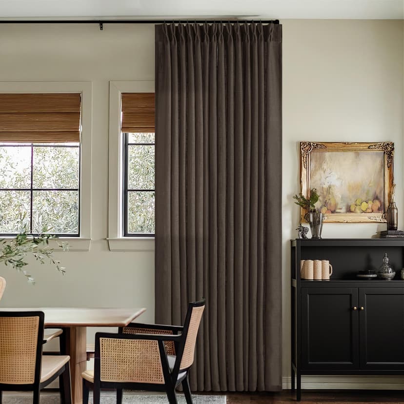 Dark Chocolate 102 Inch Pinch Pleated Semi Sheer Linen Curtains 2 Panels | for Living Room Bedroom, Memory Training Shaped, Light Filtering, Pinch Pleat Drapes with Hooks Rings, Window Curtains 40x102