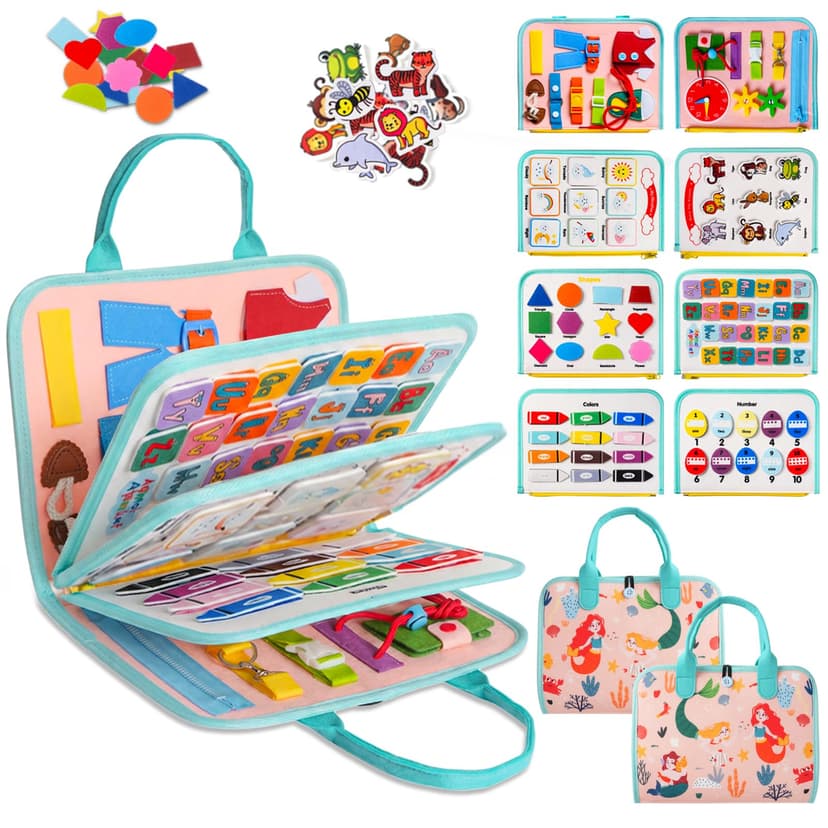 Teefrye Toddler Busy Board Montessori Toys for Toddlers 1-3 Year Old Educational Activity Book Board Sensory Travel Toys Ages 2-4 Preschool Learning Fine Motor Skills Toy Quiet Book Gift for Kids