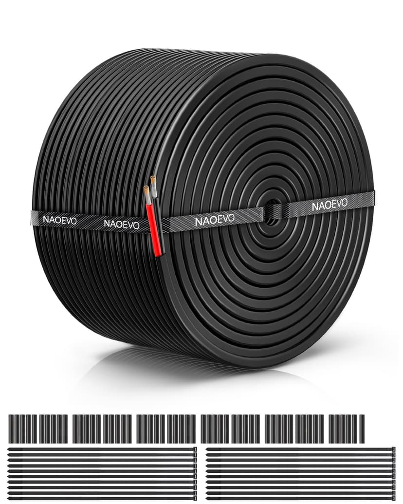 NAOEVO 12 Gauge Wire 2 Conductor Electrical Wire, 12 AWG Stranded PVC Cord, 12V Low Voltage/Tinned Copper/Flexible Cable for Automotive Wiring, Lamp Cord, Marine Cable (100FT)