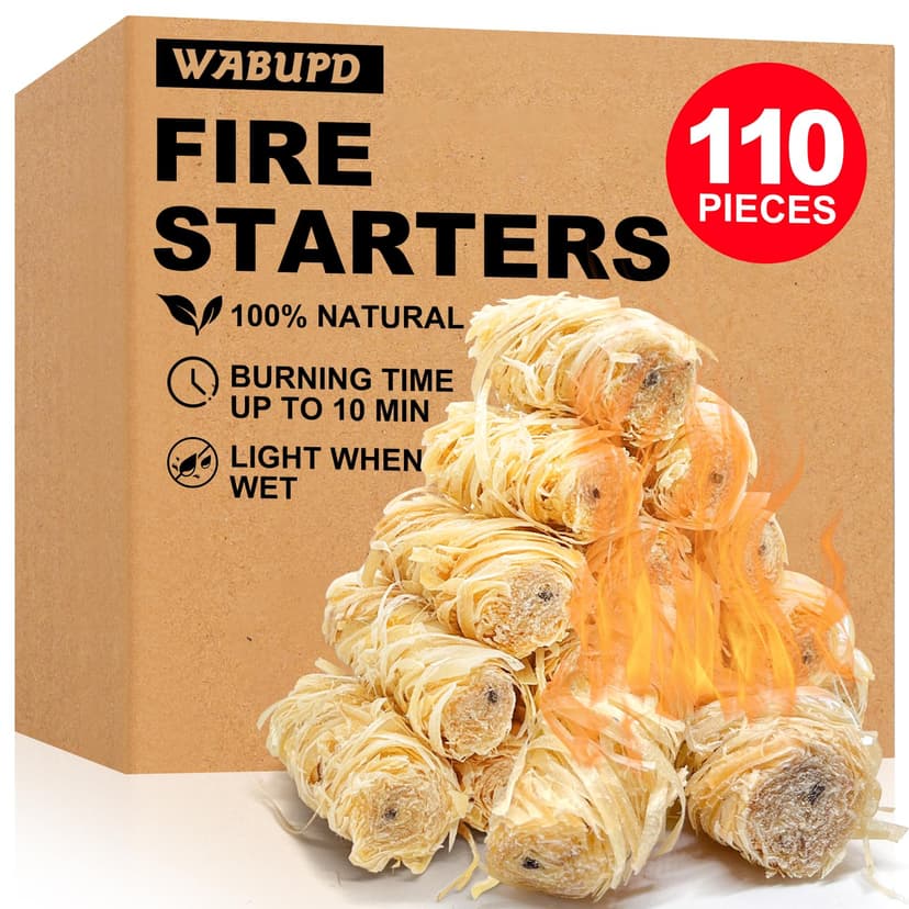 WABUPD 110 PCS Fire Starter, Fire Starter for Campfire, Light Compact Gear | Fire Starters for Fireplace, Charcoal Starter, BBQ, Fire Pit &Chimney, Smoker, Fire Starters for Grill- Camping Accessories