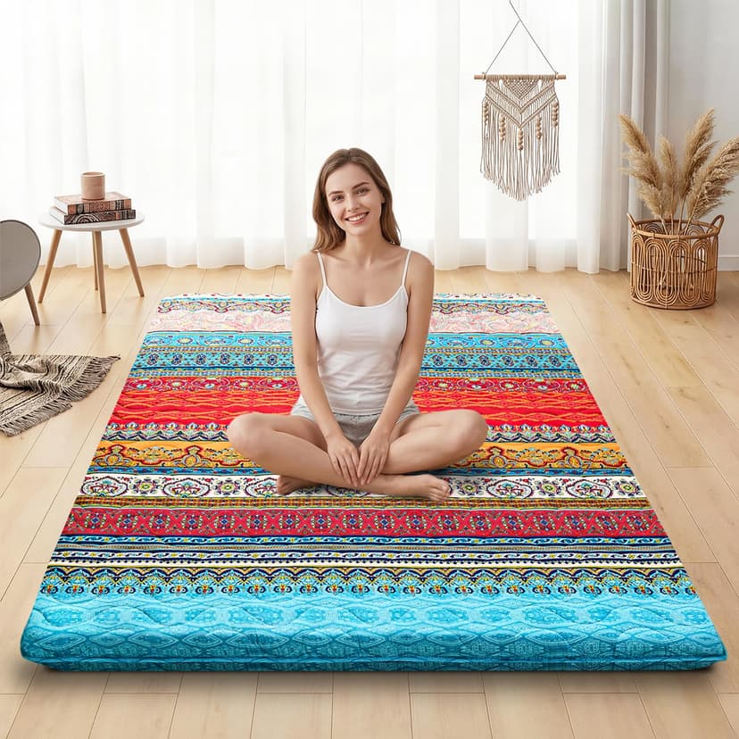 SCHNAUZER HOME Japanese Floor Mattress Futon Mattress Full 3.5" Thick Boho | Foldable Mattress Tatami Mat Sleeping Pad, 100% High Density Foam, Kids Floor Lounger Bed Sofa, Bohemian