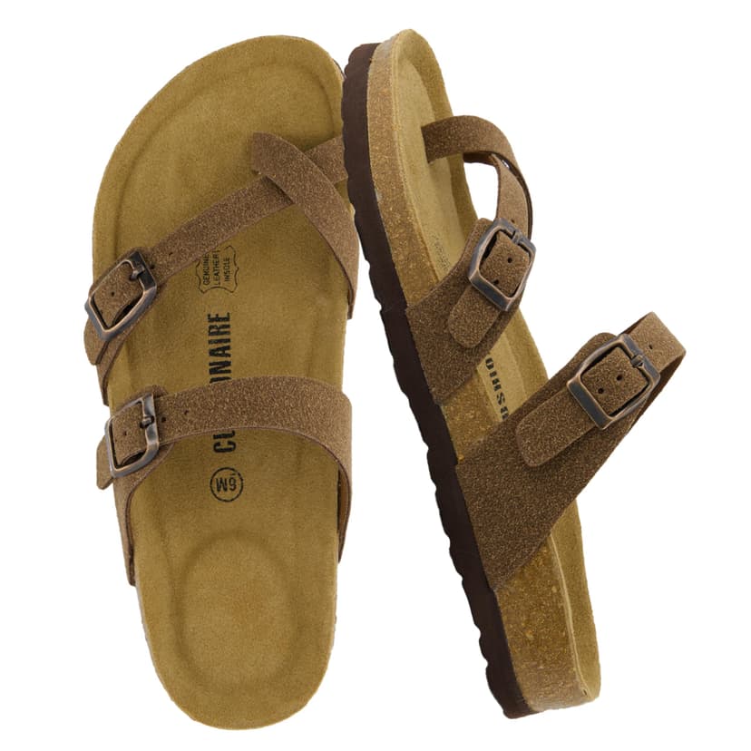 CUSHIONAIRE Luna Sandals for Women, Cork Footbed Womens Sandals for Summer Comfort with Adjustable Straps, Wide Width Available