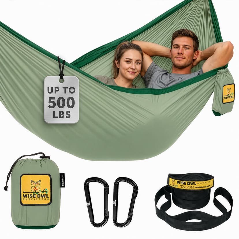 Wise Owl Outfitters Camping Hammock – up to 500lbs Portable Hammock with Tree Straps - Travel, Backpacking, Hiking, Outdoors Camping Gear - Single or Double